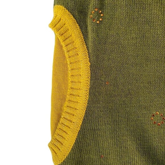 Full Zip Knit Cardigan Debra Lola Color Block Mock Neck Green Yellow Womens 10 - Picture 5 of 10
